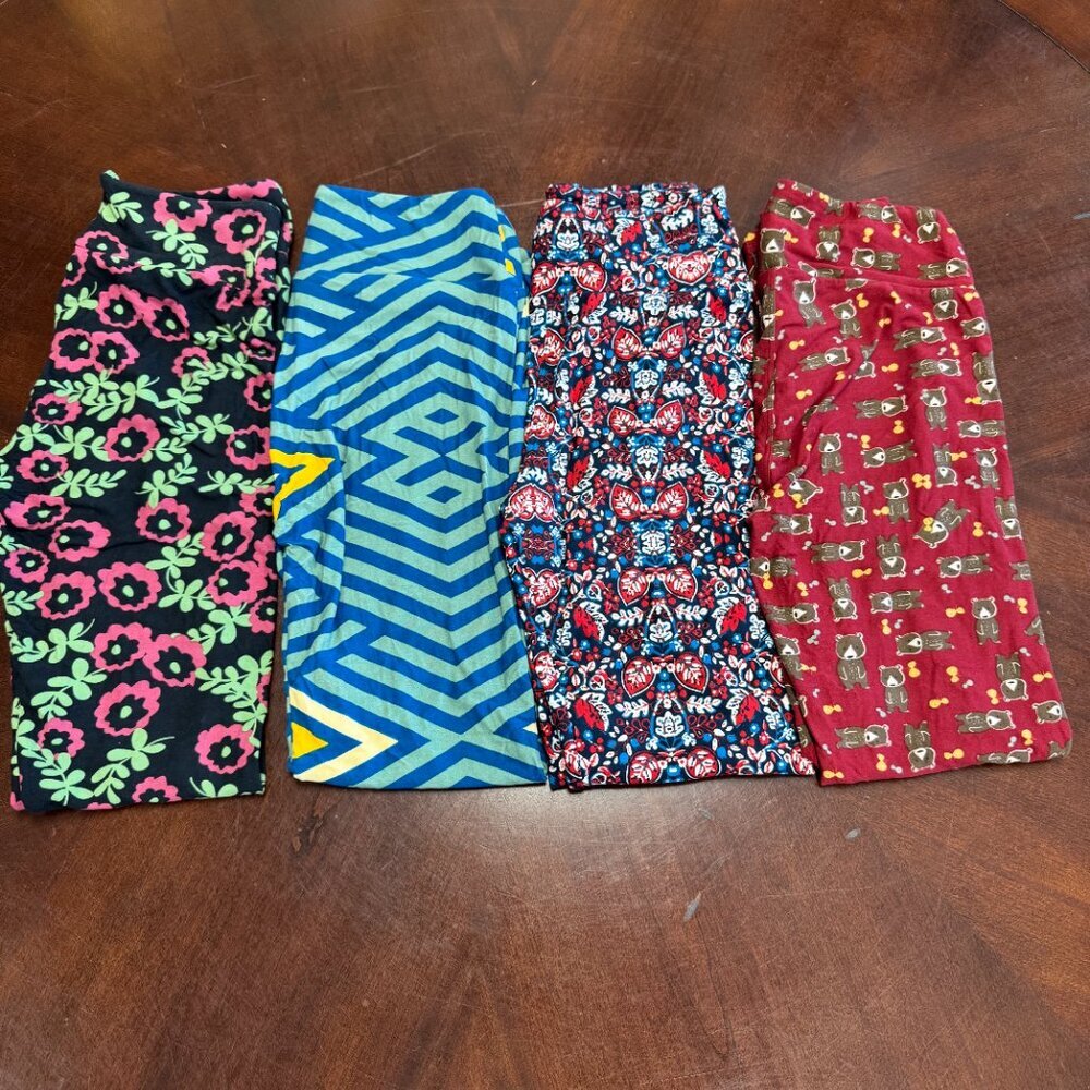 LuLaRoe 4 pack Buttery Soft Leggings NEW Size OS — HAPPY patterns includes BEARS